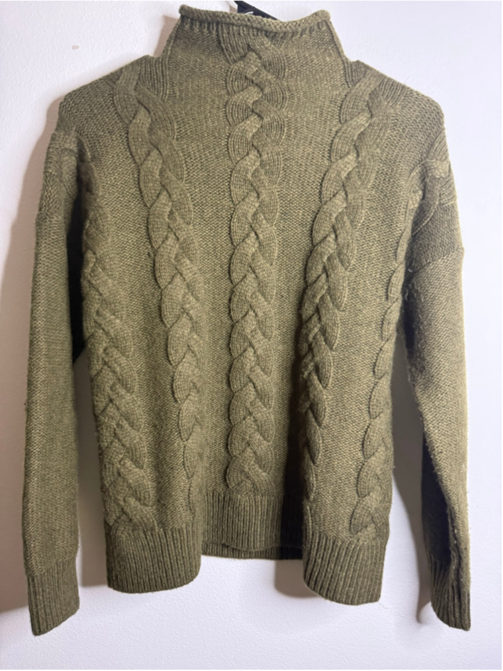 Women's Madewell Cable Knit mock neck Sweater Olive Size XS - Picture 2 of 5
